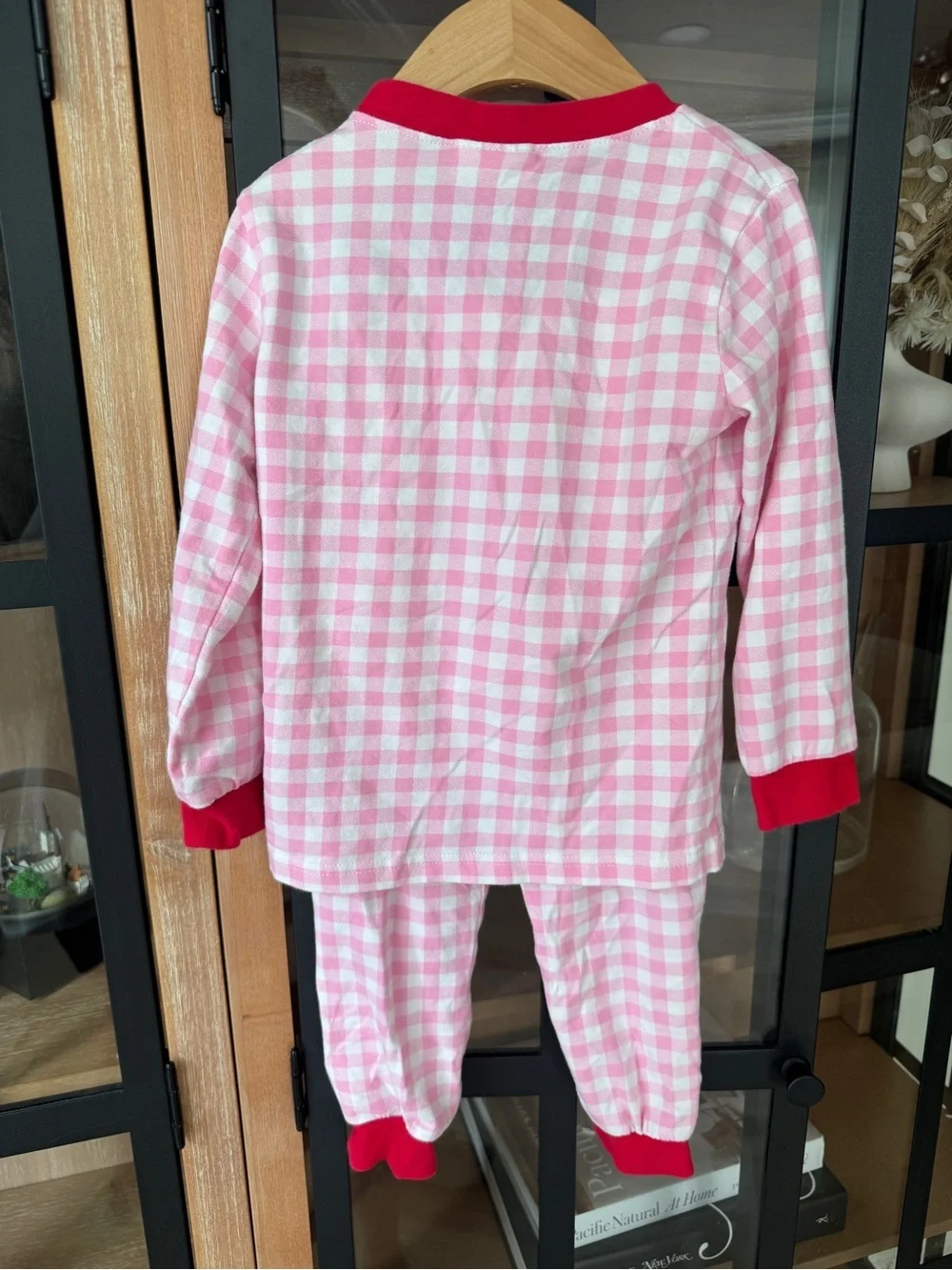 Classic Whimsy santa applique gingham pajamas set longsleeve tee pants christmas